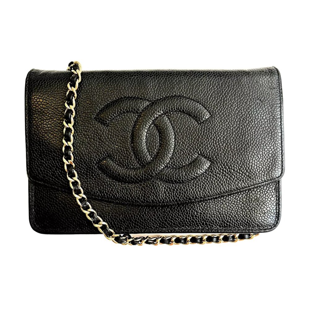 Chanel Black Caviar CC Logo Timeless Wallet on Chain WOC